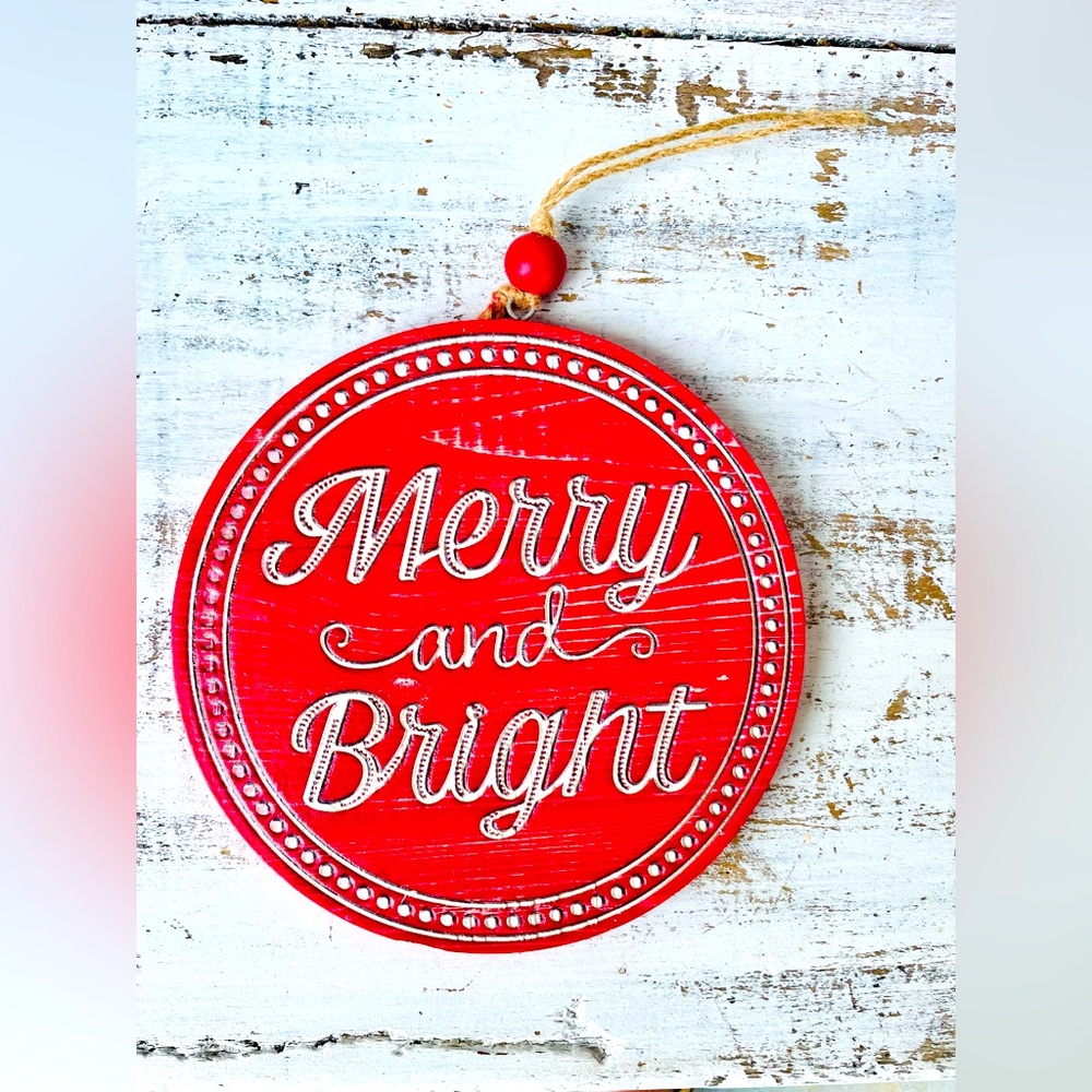 *Merry & Bright Wood Hanging Sign